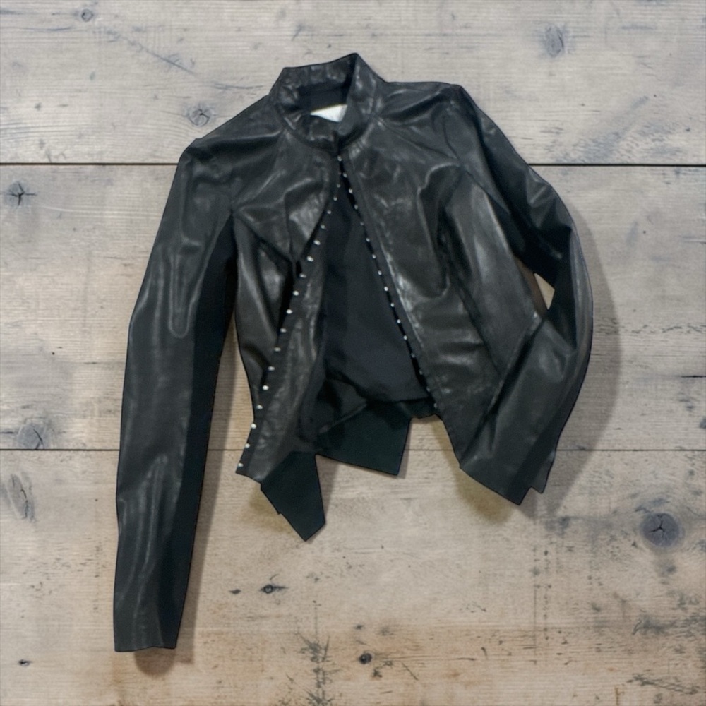 Black Leather hook and eye peplum Jacket